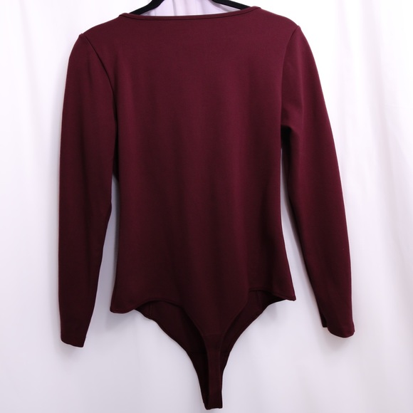 Abercrombie & Fitch Long-Sleeve Ponte Squareneck Seamed Bodysuit Burgundy W Lg - Picture 5 of 11